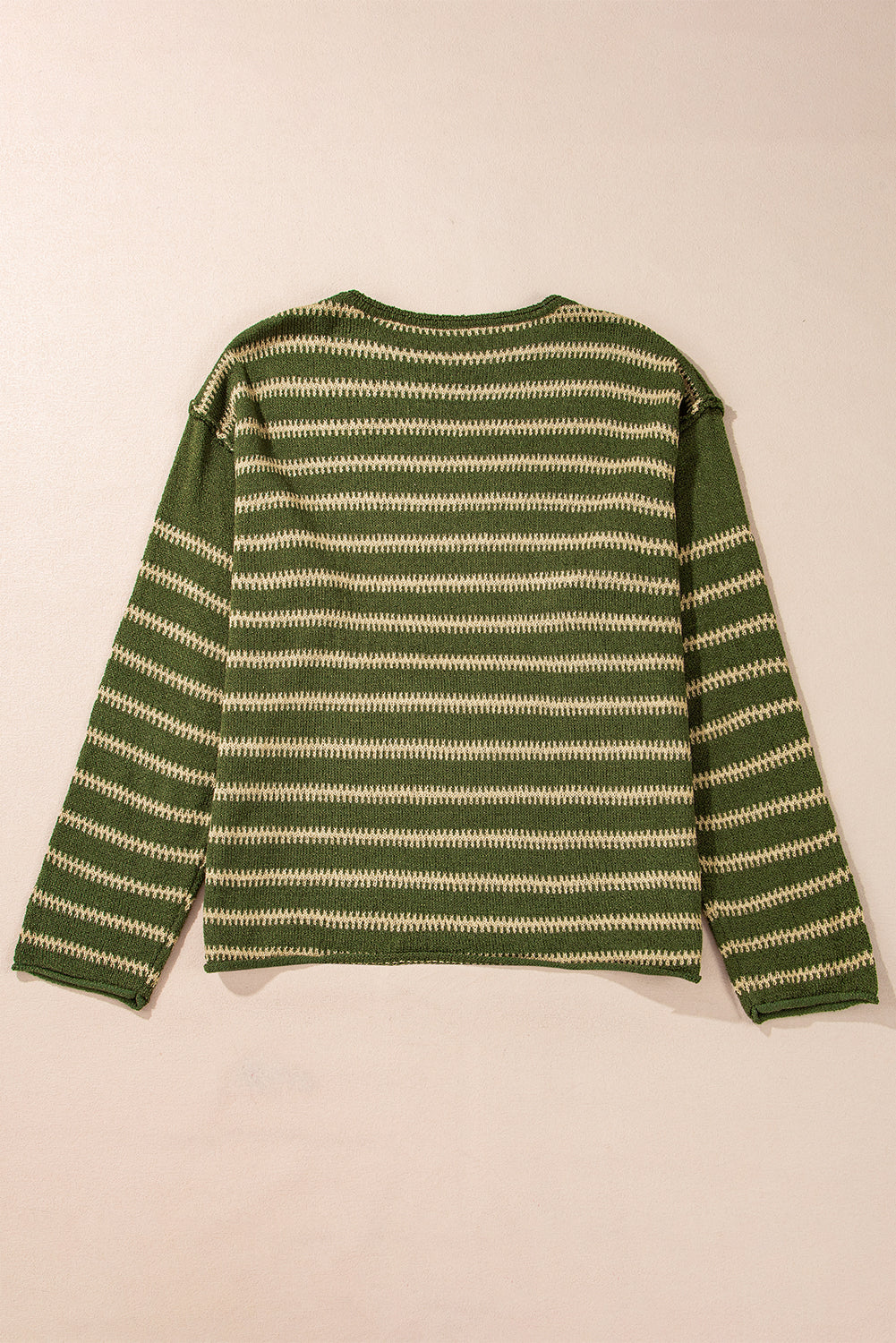 Green Stripe Drop Shoulder Casual Sweater